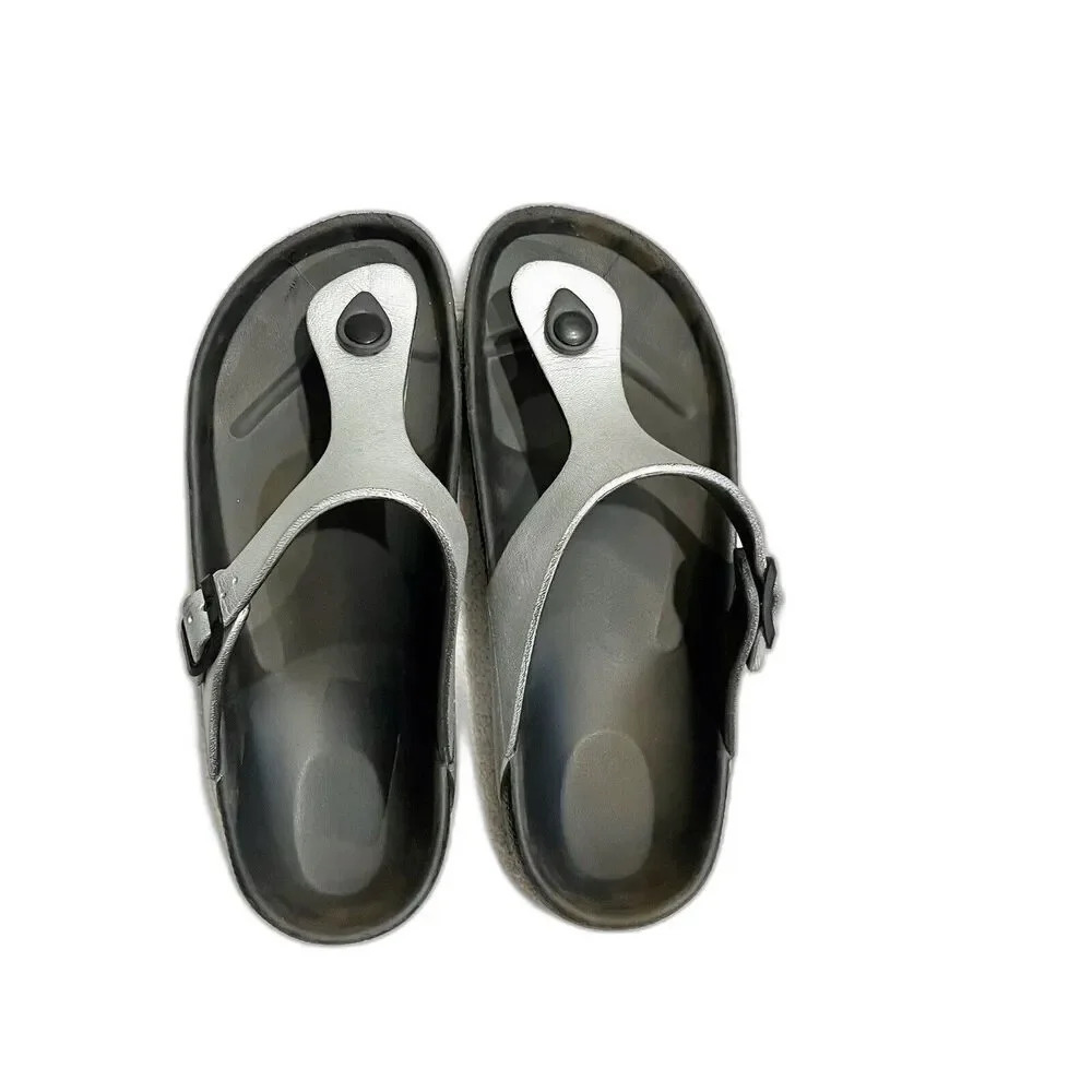 Women’s 11 Silver T-Strap Rubber Sandal Comfort Waterproof Summer
